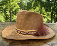 Vintage Stetson Brown Suede Western Cowboy Hat Feather Band USA 7 1/8