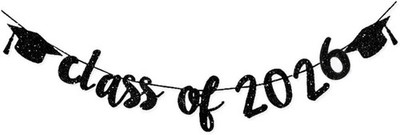 2026 Graduation Banner with Black Glitter Finish - Perfect for Any Celebration