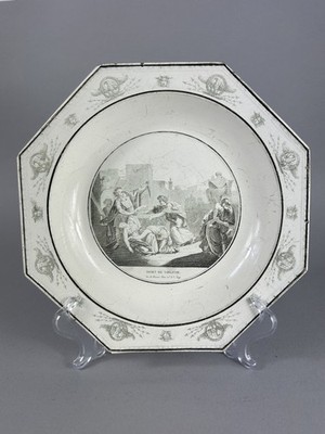 Antiker Creil französischer Fayence Teller ''Mort de Virginie'' 23 cm