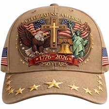 250th Anniversary Baseball Cap American 1776-2026, Patriotic Flag and Cross