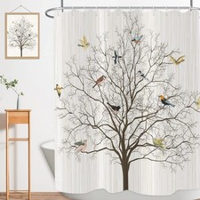 Bird Shower Curtain Beige Shower Curtain with Birds Boho Shower Curtain for B...