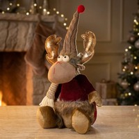 Deko Elch 32Cm Sitzend Weihnachtsdeko Figur ZipfelmüTze Glitzer Geweih Rentier