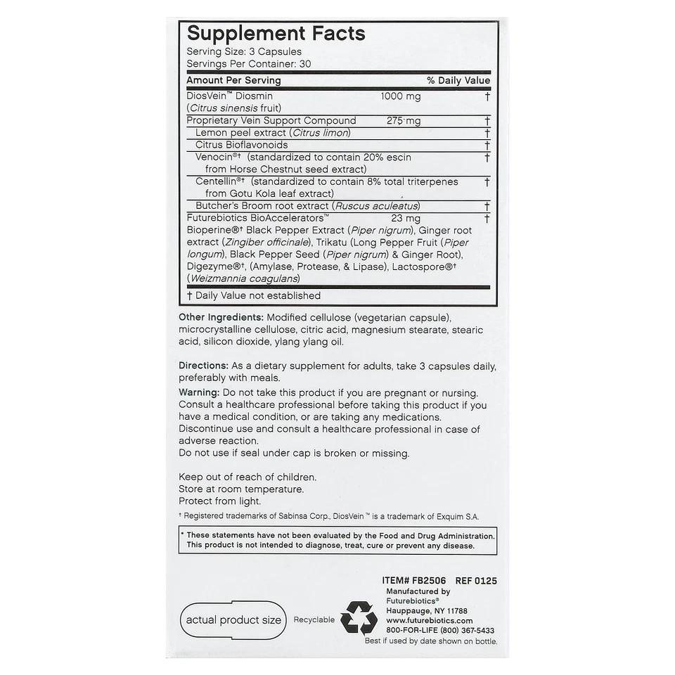 Complejo de venas varicosas FutureBiotics VeinFactors 90 cápsulas vegetales sin lácteos, Foto 2 de 3