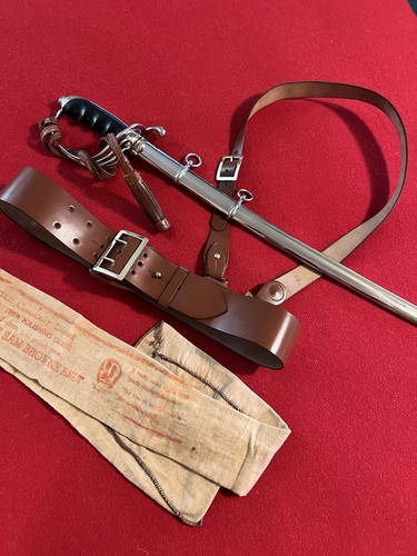 WWII USMC Army SAM BROWNE BELT ("Service Co.") SHELL CORDOVAN, Size 36 MINT