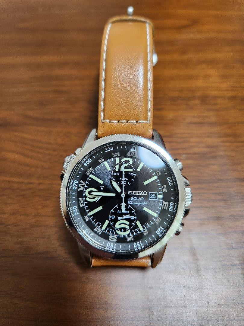 Seiko Solar Military Pilot Chronograph Watch Black Di Gem 