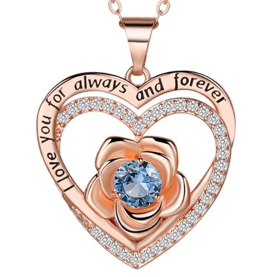 Infinity Rose Heart Necklace for Women Wife Rose Gold Pendant Jewelry Gift Box