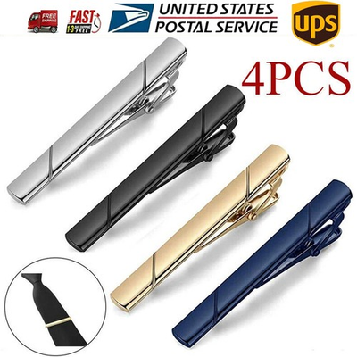 #ad 4PCS Mens Stainless Steel Tie Clip Necktie Bar Clasp Clamp Pin Gold Black Silver $7.99