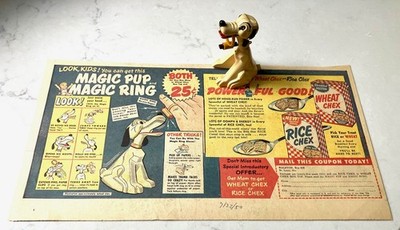 Magic PUP & Magic RING toy with original Ad. Ralston CHEX Cereal premium. 1950