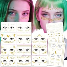 Gold Temporary Face Tattoos - 13-Sheet Metallic Glitter Freckles Face Tattoo ...