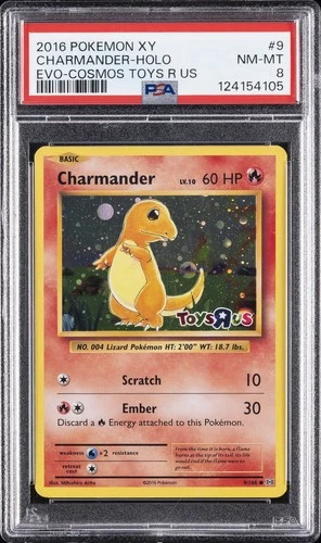 New Listing2016 POKEMON XY EVOLUTIONS COSMOS-TOYS R US #9 CHARMANDER-HOLO PSA 8