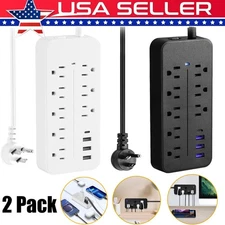2PCS Wall Mountable Usb Surge Protector Power Strip With Usb Ports 8 Outlet Plug