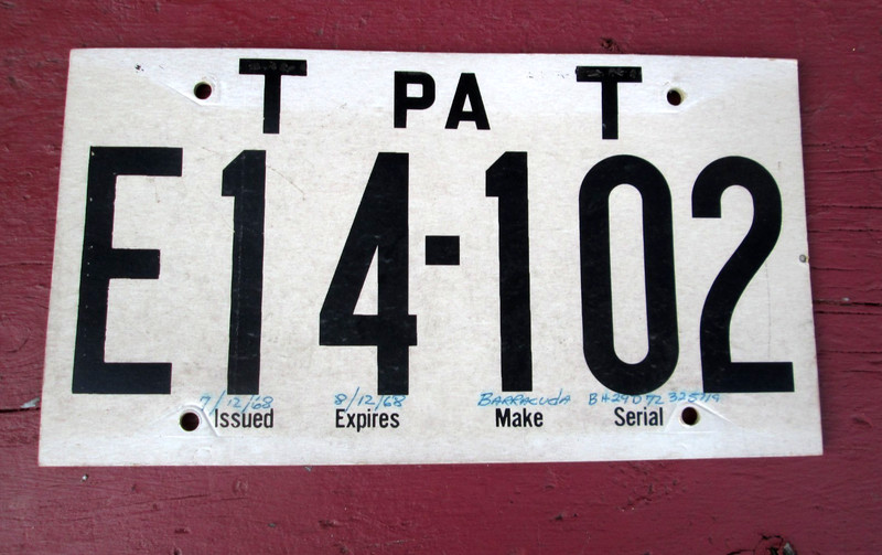 Temporary License Plate Pennsylvania PA Cardboard Expires 1968 E14-102