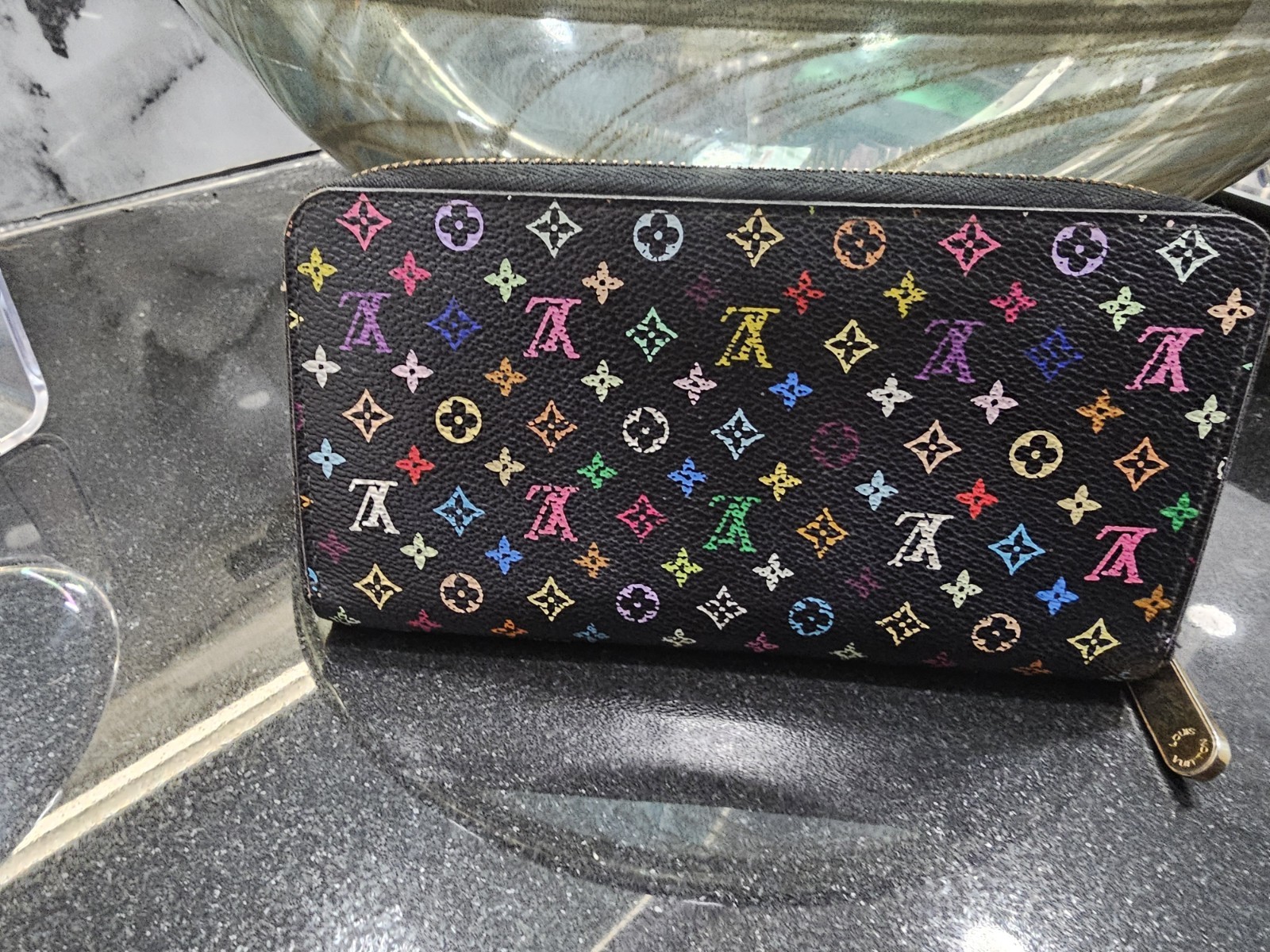 LOUIS VUITTON  Monogram Multicolor Takashi Murakami Zippy Long Wallet*Black