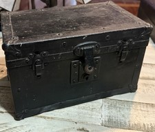 RARE Antique 1880s Doll Case Steamer Trunk Fantastic Rose Interior 10  X 6  