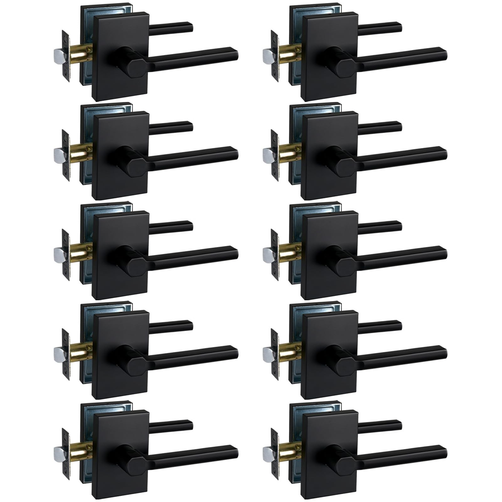 NEWBANG Matte Black Long Plate Hall Closet Lever Handle Lock with Heavy Duty Build