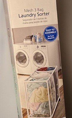 Mainstay Mesh Three Bag Laundry Sorter with Wheels Rolling Cart