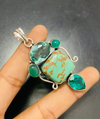 Turquoise Gemstone 925 Sterling Silver Handmade Pendant Jewelry Gift For Love - Picture 2 of 3