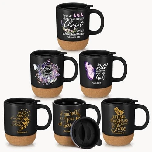 6 tazas cristianas de Navidad para mujer a granel 15 oz versículo bíblico mariposa negro Foto 2 de 4