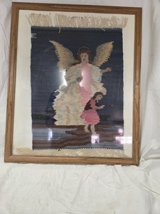 Rare Eppie Archuleta Master Weaver Signed Pictoral Rug Guardian Angel Child
