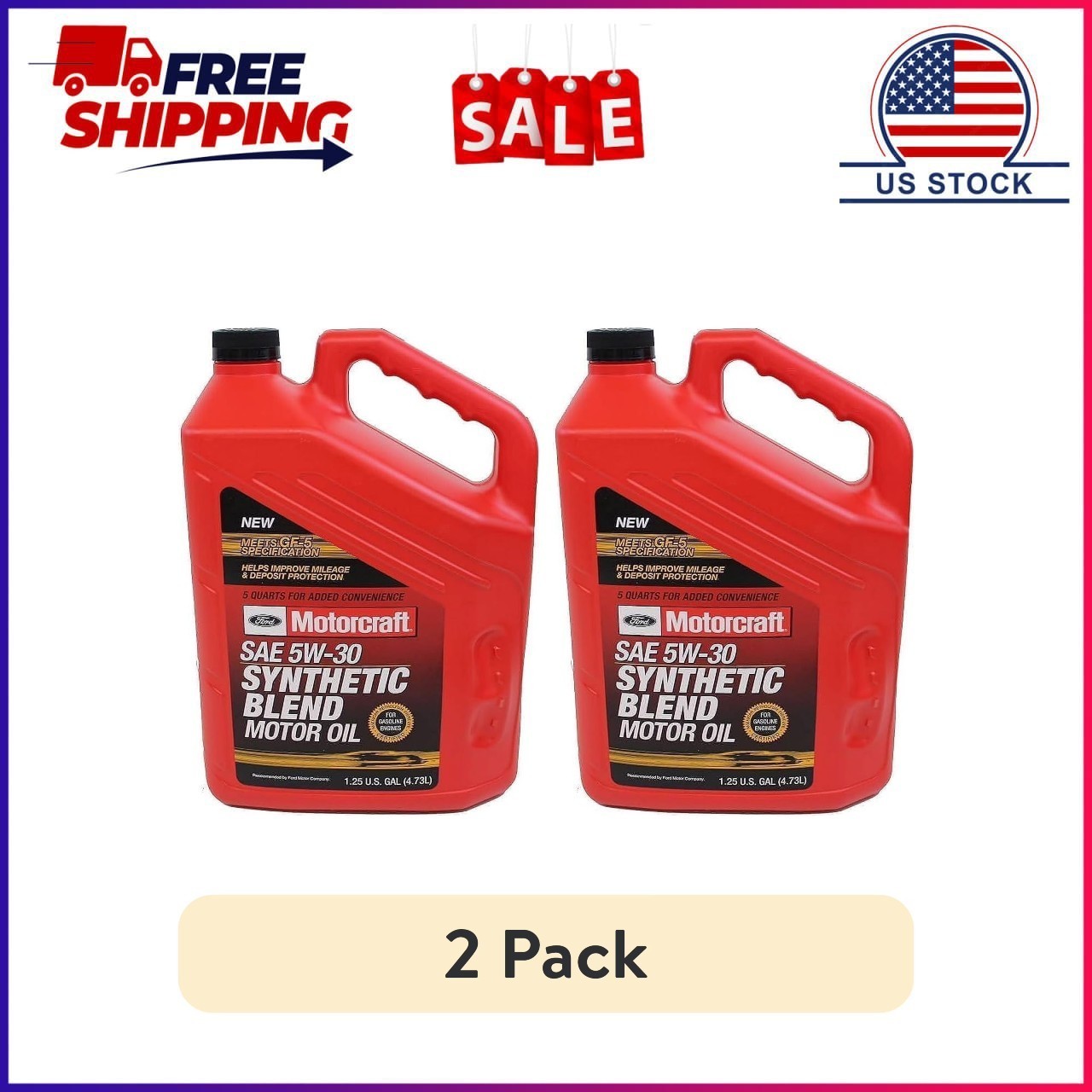 (2 pack) Motorcraft Synthetic Blend Motor Oil, 5W-30 - A premium
