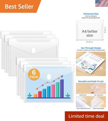 6 Pack Plastic Envelopes File Folders, Rainforced Clear Folder Important Docu...