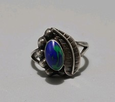 Vtg Mexican Sterling Silver Ring Blue  Green Swirl Azurite TR-84 925 Size 5.5