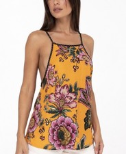 Farm Rio orange/purple florals side slits tunic/top/blouse Sz M