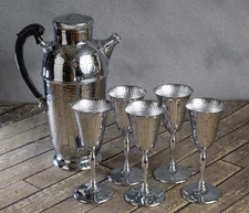 FARBER BROS Krome Kraft New York Bar Set Cocktail Shaker and 5 Goblets Vintage