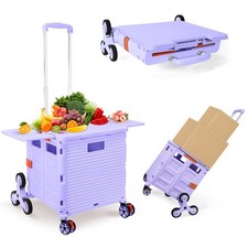 Foldable Utility Cart with Stair Climbing Wheels,Collapsible Rolling Crate wi...