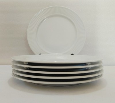 Pillivuyt Dinner Plates 11'' Plisse White Ribbed Rim Depuis 1818 Made France 6 Pc