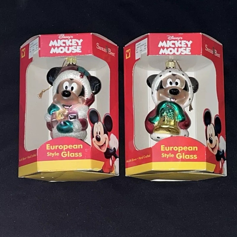 Disney’s Mickey And Minnie Mouse European Style Blown Glass Ornaments In Boxes