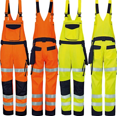 Vizwell Warnschutz Latzhose Arbeitshose orange gelb Sicherheit Schutz Signal
