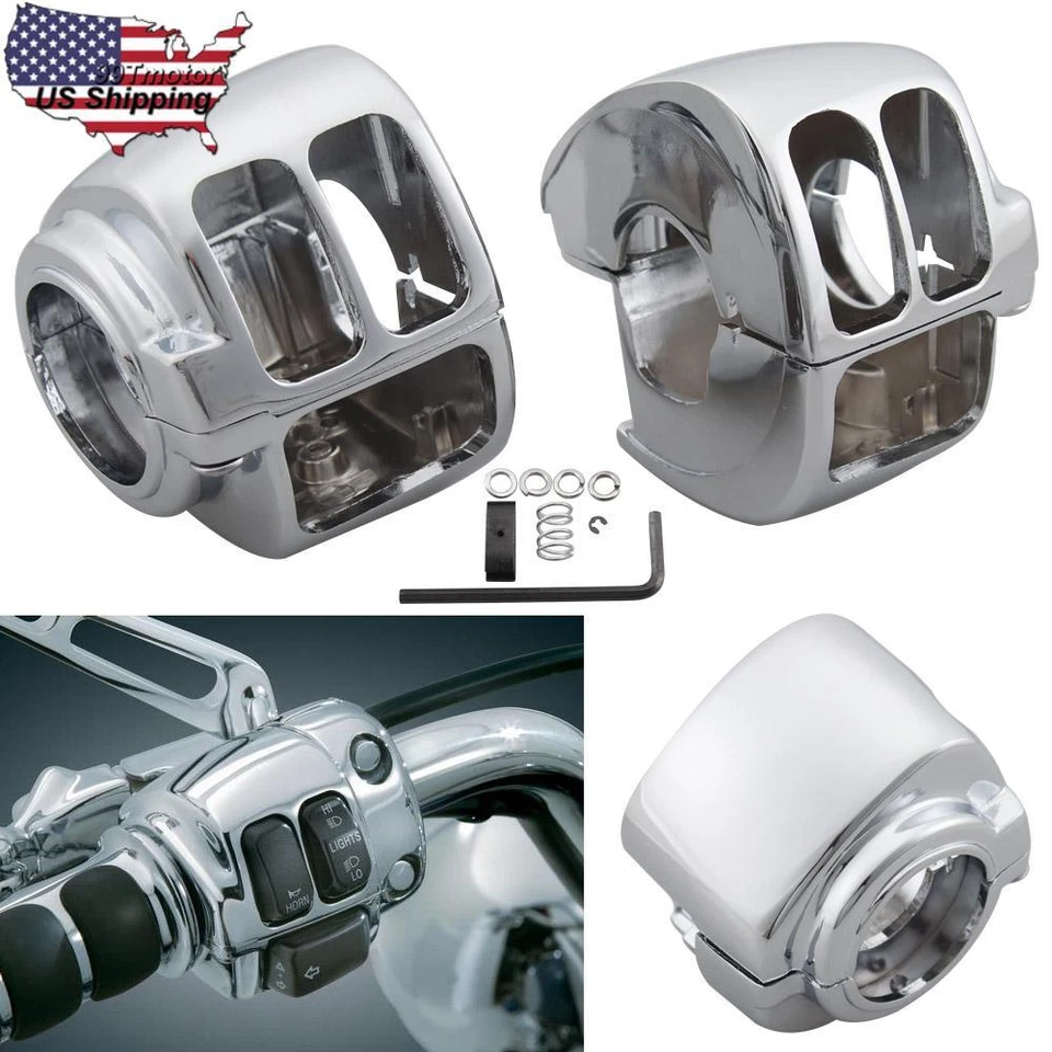 Chrome Handlebar Switch Housing Cover Fit for Harley Sportster Softail Road King - Image 2 of 4