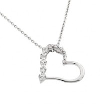 Sterling Silver Necklace w/ CZ Stones Open Heart Pendant