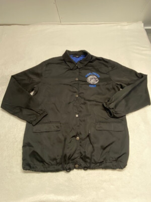 Forever 21 Mens Jacket Black Worldwide Tour Pockets Logo Button