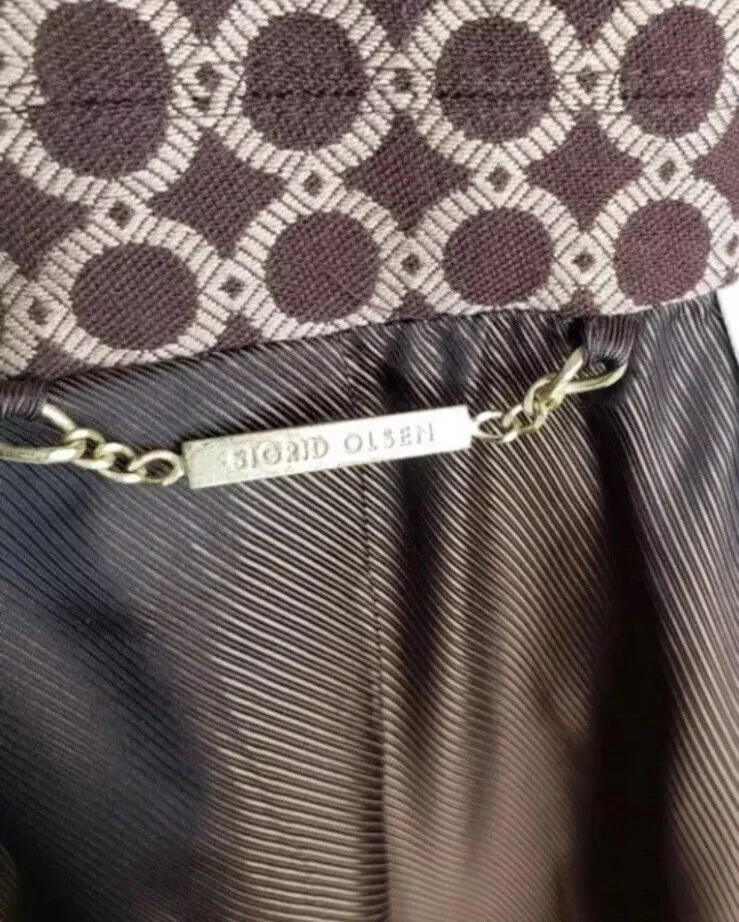 Vintage Y2K Sigrid Olsen Coat Geometric, Design -Brown Beige Brocade XS - Image 2 of 4