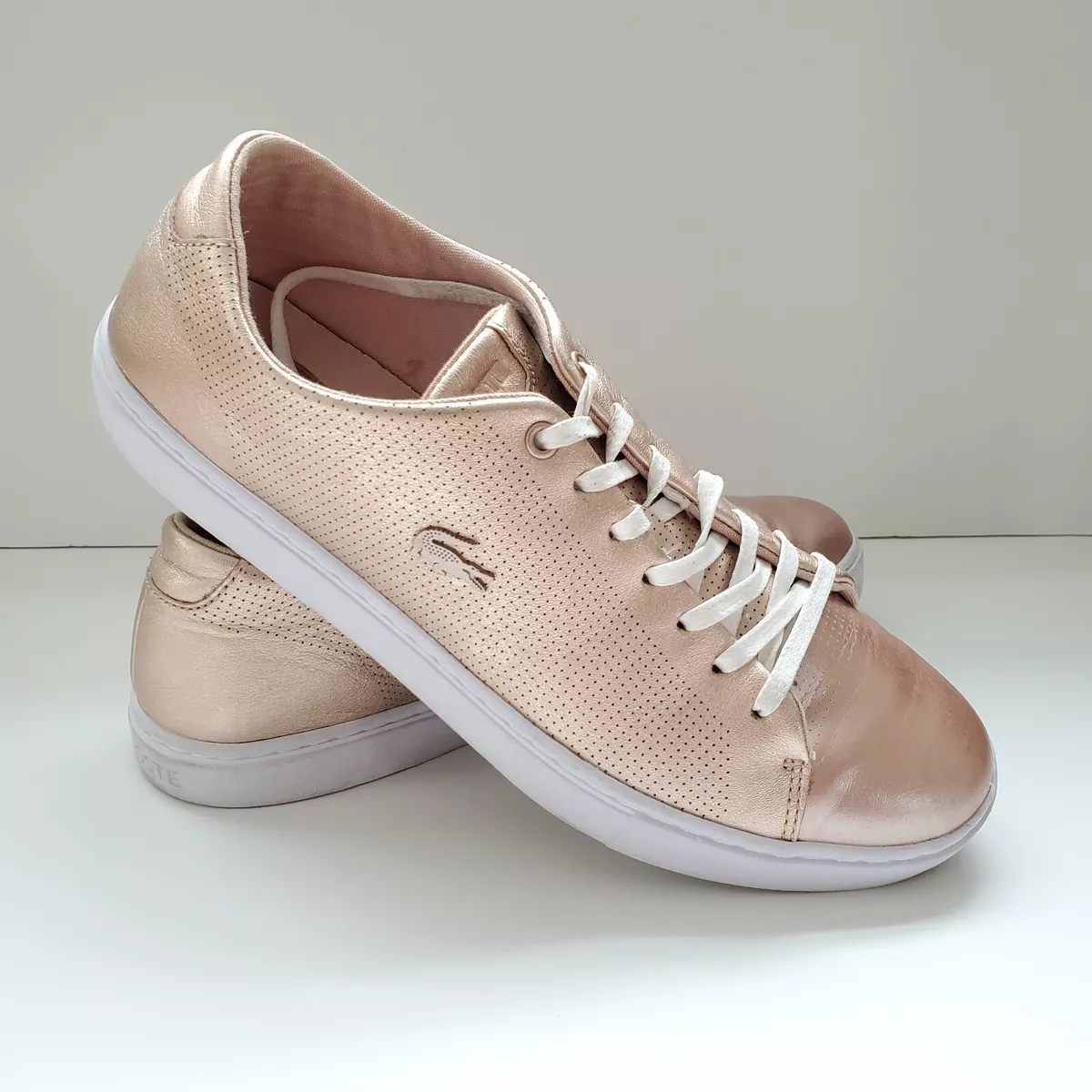 Lacoste Women&#039;s Sneakers Shoes Rose Gold &amp; White size 10 | eBay