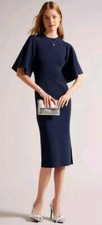 TED BAKER London Navy Lounia Fluted Sleeve Bodycon Sweater Dress Size 2 UK 10