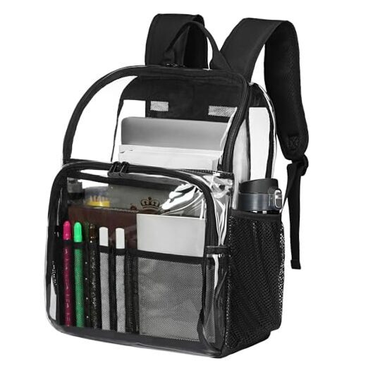 Clear Backpacks for School,18'' Large Clear Backpack Heavy Duty Clear Black