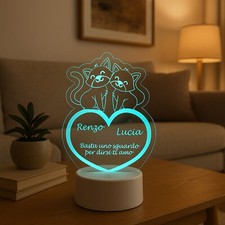 Lampada LED con Forma Cuore e Disegno Gattini con Frase d'Amore Personalizzata