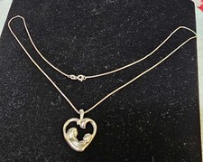 Vtg 925 Sterling Mother  Child Heart Pendant w/ Chain Necklace 20" -B29
