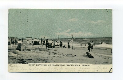 Hammels, Rockaway Beach, Queens NY 1907 antique postcard, people on beach
