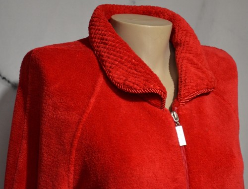 NOIRE JASMINE ROSE Red ZIpfront Louge Dress Gown Robe Medium Long Sleeve Collar - Picture 3 of 7