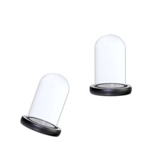 2pcs 7x12cm Klarglas Dome Cloche Glocke mit rustikalem Holz Basis schwarz
