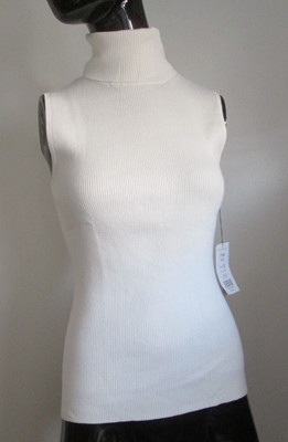 ETCETERA Size M White Ribbed Rayon Cotton Sleeveless Turtleneck NWT