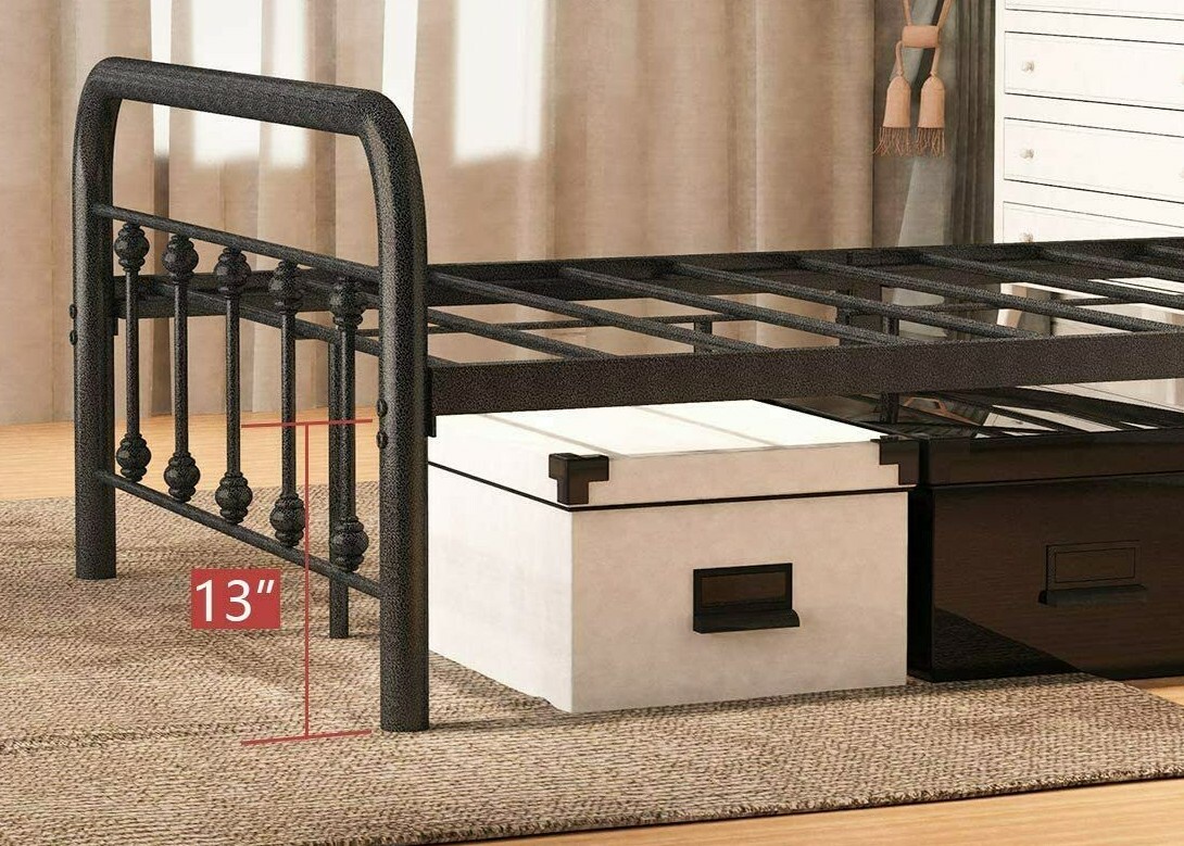 Metal Black Bed Frame Twin Size Home Bedroom Furniture Retro Style