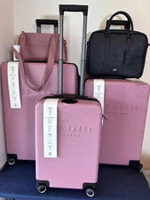 NWT Ted Baker London 5 pc 8 Wheel Expand Luggage Set 2 Checked-Carry-Brief-Purse