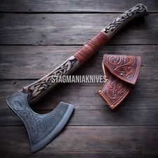 Hand Forged Carbon Steel Hunting Tomahawk Axe Hatchet Integral Viking Axe