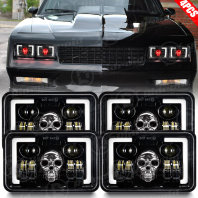 4PCS 4x6'' inch LED Headlights Hi-Lo Beam RGB For Chevrolet Monte Carlo 1980-1988