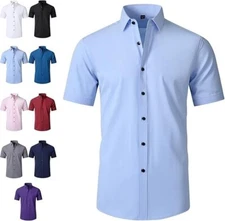 Man Stretch Non-Iron Anti-Wrinkle Shirt,Short/Long Sleeve Stretch Button Up Shir